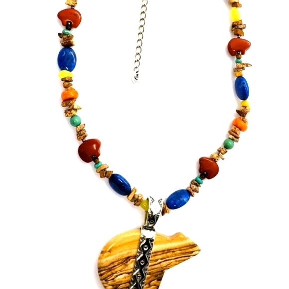 CAROLYN POLLACK .925 Silver Multi Stone W/Jasper Stone Bear Necklace NWOT - Picture 7 of 12